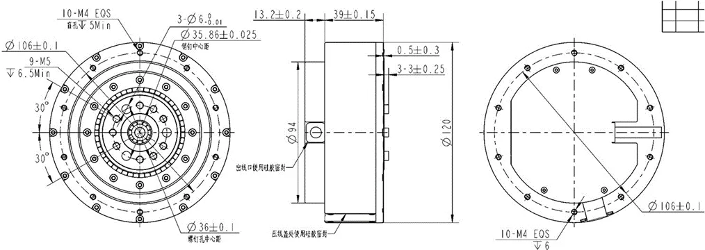ZHR-P120 Planetary Gearbox Actuator Dimensional Drawing