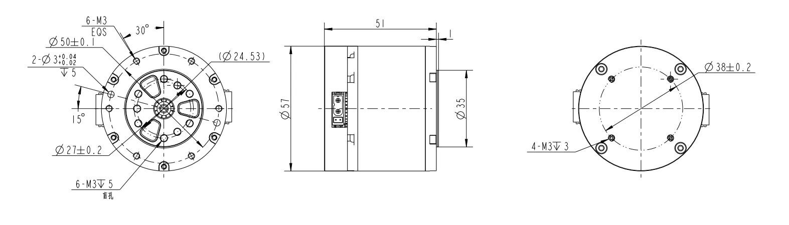 ZHR-P14 Planetary Gearbox Actuator Dimensional Drawing