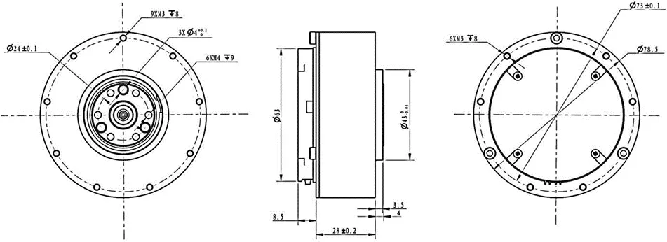 ZHR-P17 Planetary Gearbox Actuator Dimensional Drawing