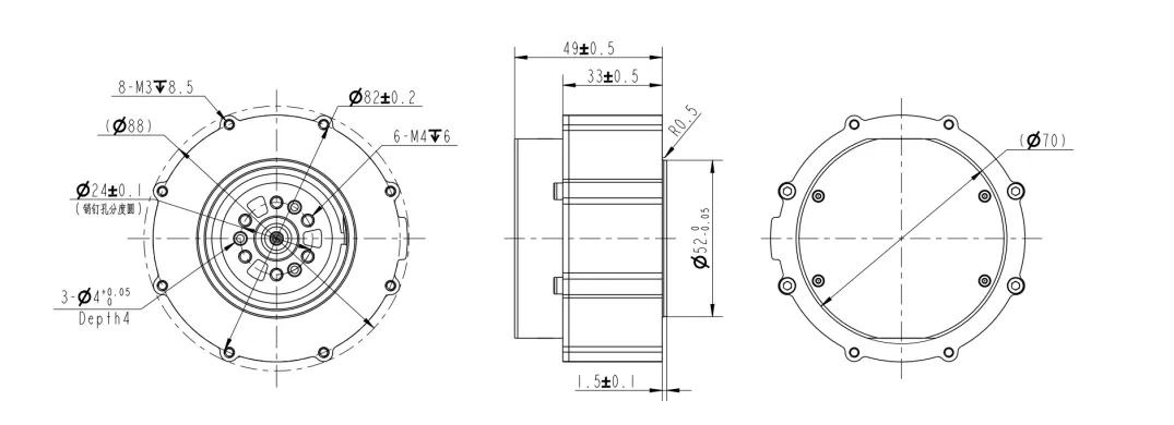 ZHR-P36 Planetary Gearbox Actuator Dimensional Drawing