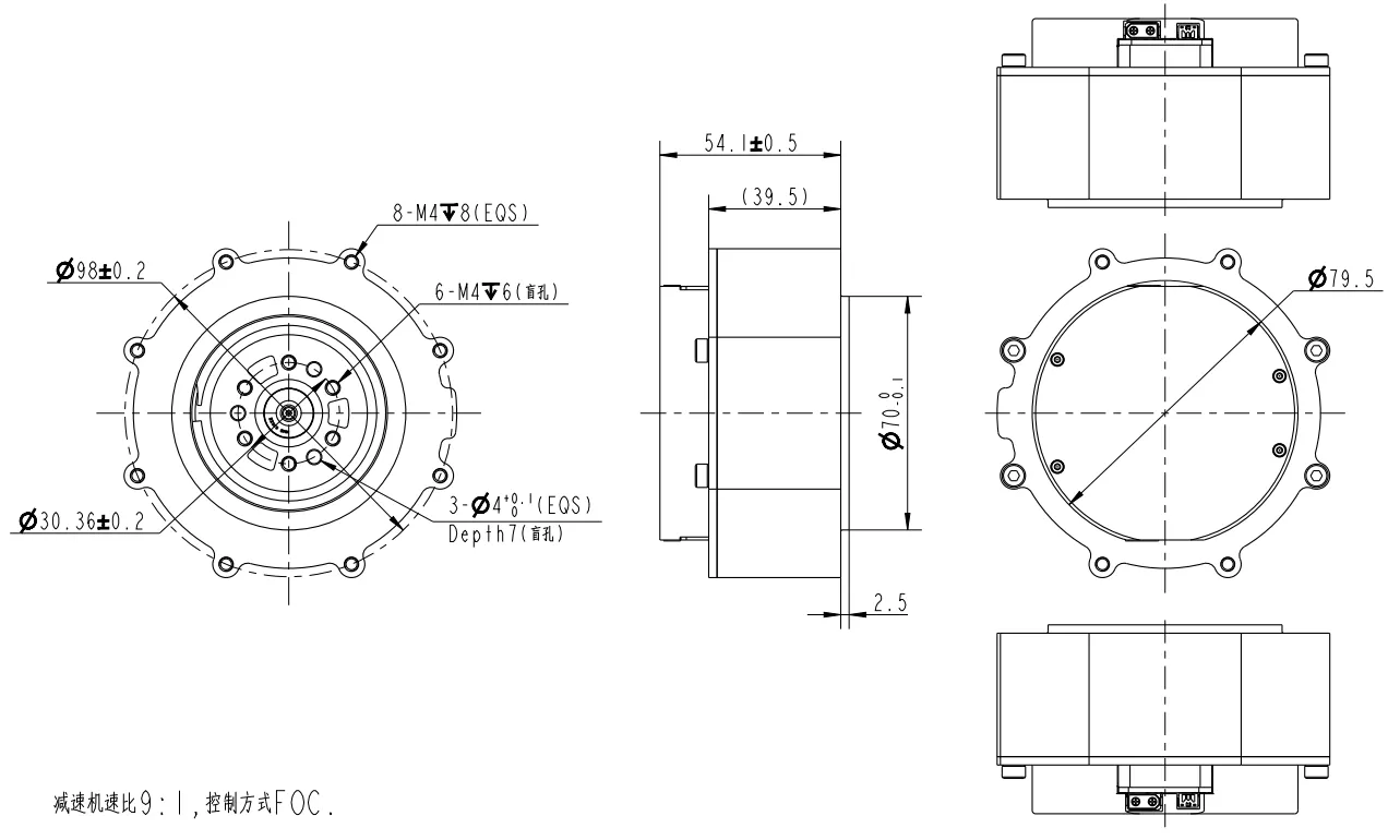 ZHR-P60 Planetary Gearbox Actuator Dimensional Drawing